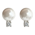 White Glass Pearl Stud Earrings Mini Clear Crystal Accent view 5