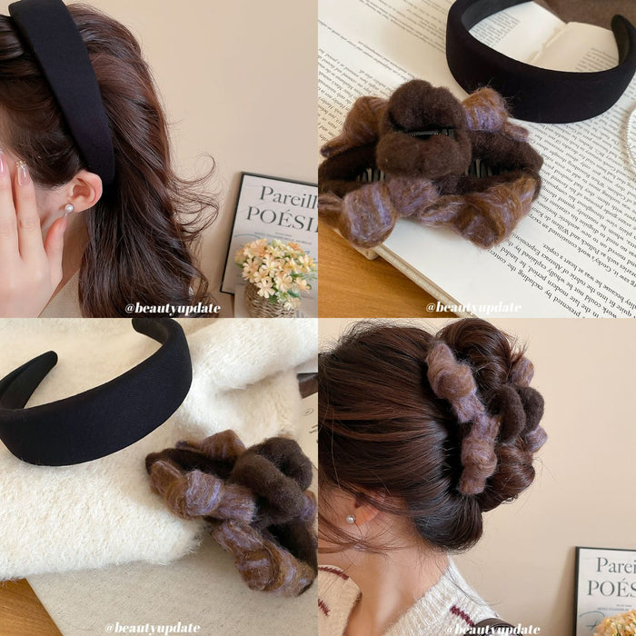 Black Wide Padded Fabric Headband Solid Hair Accessory