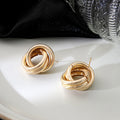 Gold Tone Intertwined Triple Ring Knot Stud Earrings view 3
