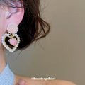 Pink Rose And Heart Drop Earrings With Pearl Borders view 4