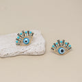Gold Tone Turquoise Bead Lash Evil Eye Stud Earrings view 4
