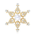 Crystal Snowflake Brooch with Pearl Center in Two Tones view 1