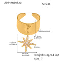 Gold Wide Open Band Ring with Zircon Star Charm Drop Pendant view 7