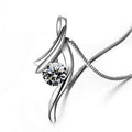 Silver Tone Curved Leaf Pendant Necklace With Clear Stone view 1