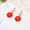 Gold Tone Round Daisy Resin Huggie Drop Earrings in Six Colors view 8