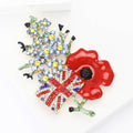 UK Flag Poppy Rhinestone Brooch Red Enamel Blue Flower Pin view 3
