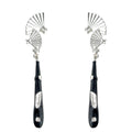 Silver Tone Fan Top And Black Long Teardrop Stud Earrings view 5