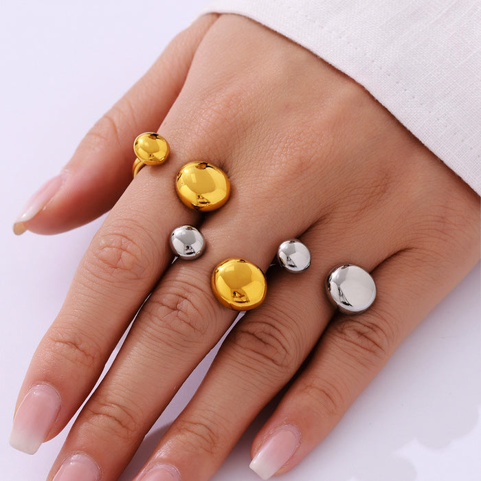 Double Round Disc Open Rings Stainless Steel Gold Steel Tone