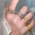 Three Gold Or Silver Pink Flower And Daisy Crystal Ring Designs view 3