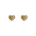 Mini Gold Heart Stud Earrings Solid Beaded Rim Border view 5