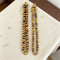 Brown Tiger Eye Look Bead Necklace With Oval Center Accent view 4