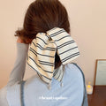 Black Or Ivory Striped Square Scarf Hair Claw And Ponytail Tie Options view 4
