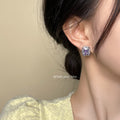 Silver Tone Lavender Rectangle And Clear Oval Faceted Stone Stud Earrings view 2