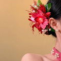 Fabric Orchid Duckbill Hair Clips in Red and Yellow view 2