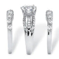 Round Solitaire Baguette Multi-Row Wide Ring Silver Tone view 3