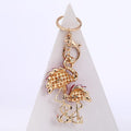 Pair of Pink Jeweled Flamingo Keychains with Gold Tone Hardware view 5