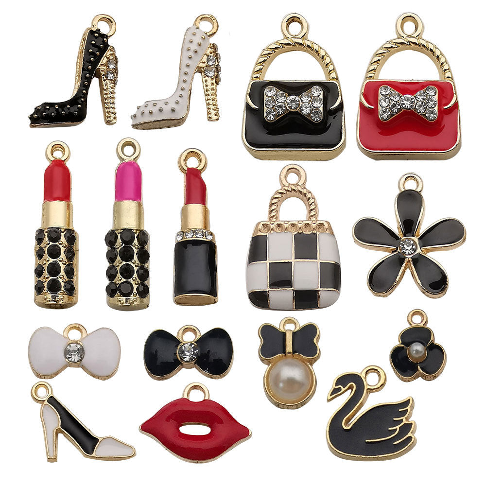 Enamel Zinc Alloy Lipstick Fashion Theme Charm Pendants for DIY Bracelet Earrings Keychain