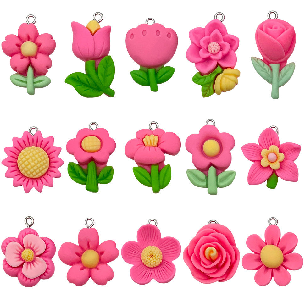 Resin Magenta Tulip Sunflower Flower Charm Pendant for Hair Accessories DIY Jewelry