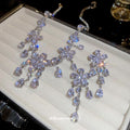 Silver Tone Flower Crystal Necklace And Earrings With Teardrop Fringe view 2