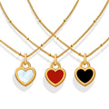 Double Sided Heart Pendant Necklace Gold Frame Shell Inlay view 5
