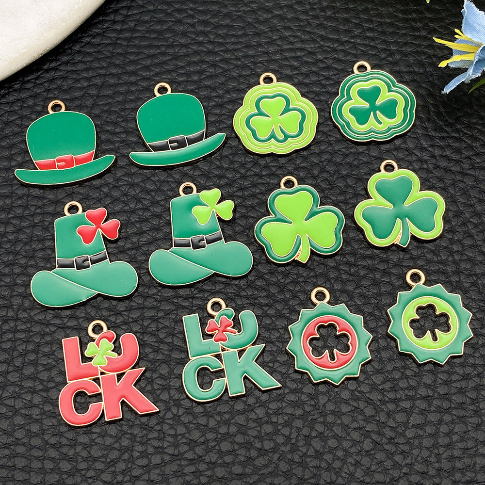Enamel Zinc Alloy Top Hat LUCK Clover Charm Pendant for Irish Festival Earrings Necklaces