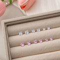 White Square and Pink Round Crystal Look Stud Earrings view 1