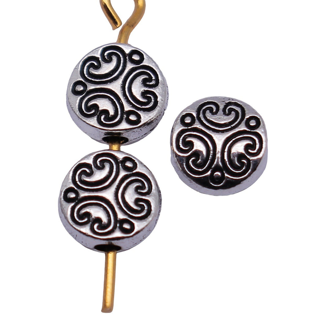 6.5x6.5x3mm 0.38g Antique Silver Tone Zinc Alloy Round Vintage Texture Loose Metal Beads for DIY Jewelry