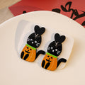 Three Halloween Cat Pumpkin and Skeleton Acrylic Earrings view 1