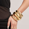 Polished Dome Smooth Bangle Bracelets Gold Steel Widths view 3