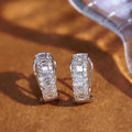 White Gold Tone Baguette Round Crystal Huggie Hoop Earrings view 1