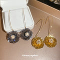 Crystal Flower Drop Threader Earrings in Gold and Silver Tones view 2
