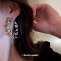 Crystal Butterfly Vine Hoop Earrings Four Colors Polished Metal Jewelry view 3