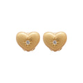 Gold Tone Heart Stud Earrings With Starburst Crystals view 5
