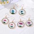 Gold Scalloped Frame Dried Flower Resin Drop Earrings Three Colors view 1