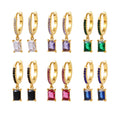 Gold Huggie Hoops Square Zircon Drop Earrings Black Green Blue Clear view 5