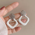 White Open Geometric Drop Earrings In Two Shapes Jewelry Design view 3