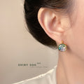 Gold Tone Iridescent Round Shell Huggie Hoop Earrings For Women view 2