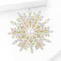 Gold Tone Pearl Center Starburst Crystal Brooch Marquise Rays view 3