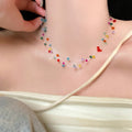 Multicolor Beaded Station Necklace With Fine Silver Tone Chain view 1