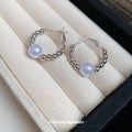 Silver Tone Beaded Hoop Earrings with White Pearl Drops view 2