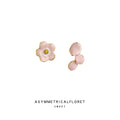 Asymmetrical Pink Enamel Cherry Blossom Flower Stud Earrings view 1