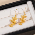 Gold Ginkgo Leaf Cascade Layered Long Hook Earrings view 4