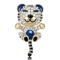 Gold Tone Rhinestone Tiger Brooch Enamel Ears Belly Accent Pin view 2