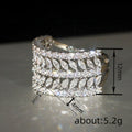 Silver Tone Wide Leaf Marquise CZ Multi-Row Band Finger Ring view 4