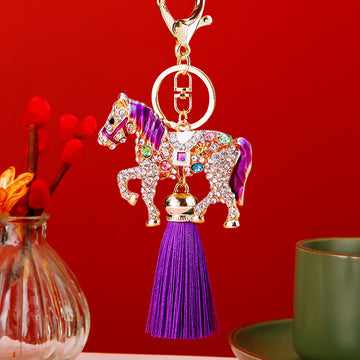 Crystal Horse Tassel Keychains in Four Bright Color Options