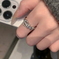 Silver Tone Double Buckle Clear Crystal Open Ring Design view 4