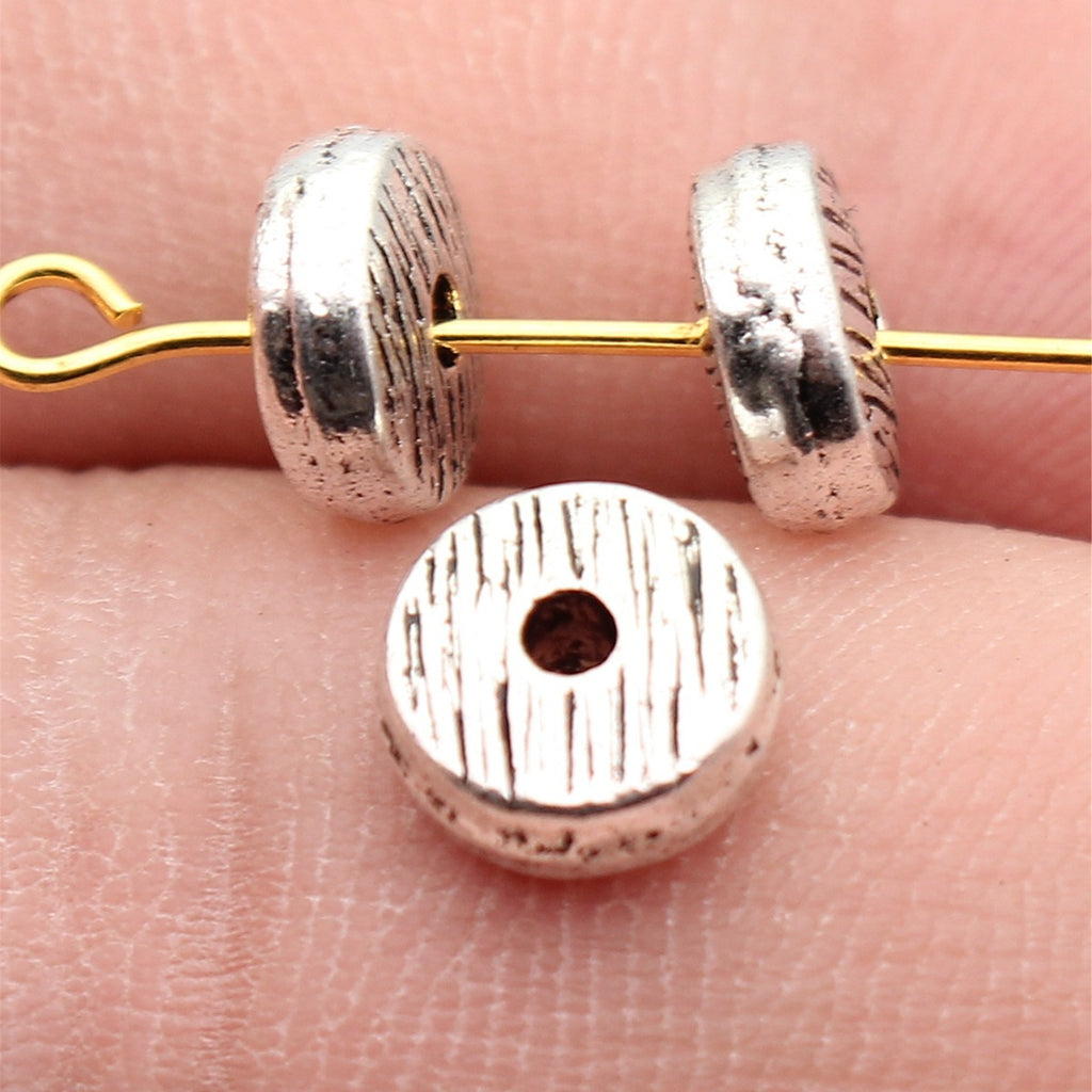 8.2x8.2x3.6mm 0.95g Multicolor Zinc Alloy Scratch Wood Grain Flat Round Loose Metal Beads for Jewelry Making