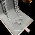 White Pearl and Crystal Heart Layered Necklace with Detailed Finish view 2