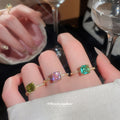Gold Square Halo Crystal Open Cuff Rings Five Colors view 4