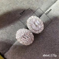 White Gold Tone Oval Baguette Halo Pavé Crystal Stud Earrings view 4